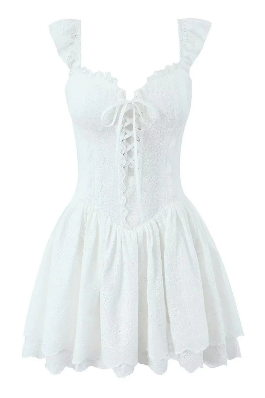 White Strap Lase-up Short Skirt