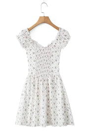 Black Floral Cap Sleeve Ruched Long Dress
