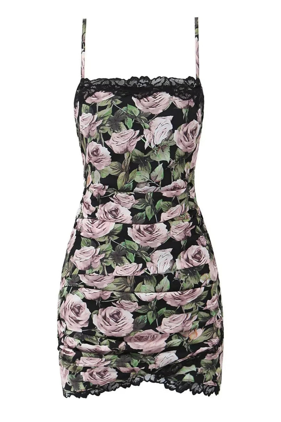 Spaghetti Strap Floral Ruched Short Skirt