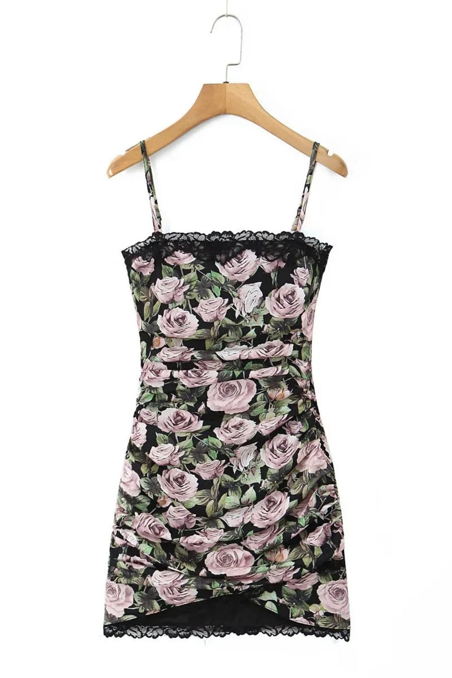 Spaghetti Strap Floral Ruched Short Skirt