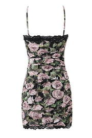 Spaghetti Strap Floral Ruched Short Skirt