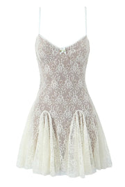 Spaghetti Strap Black Bow Lace Applique Skirt