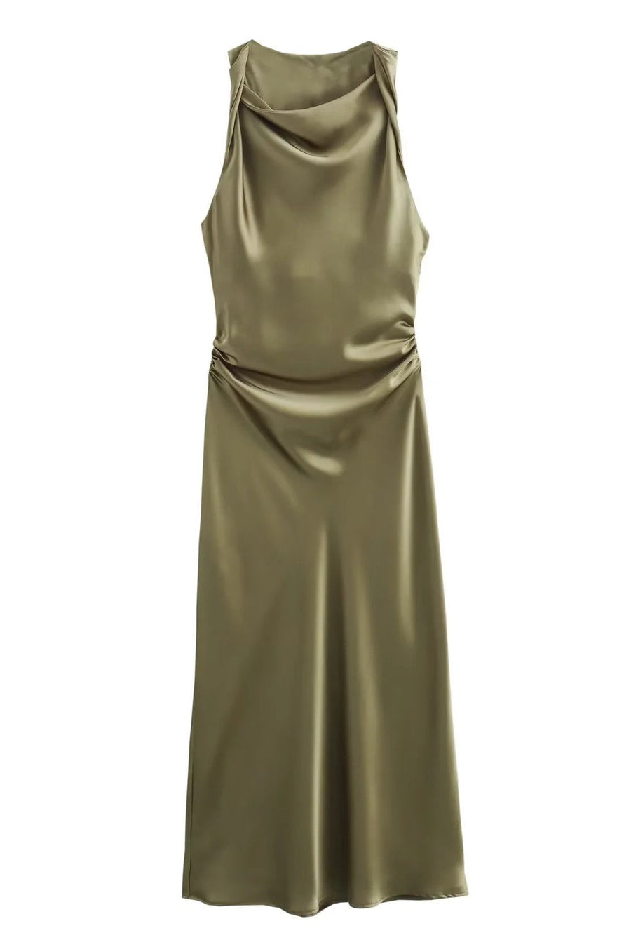 Sage Green Sleeveless Ruched Long Dress