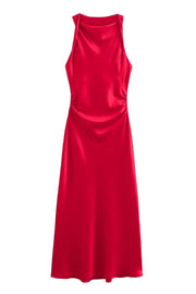 Sage Green Sleeveless Ruched Long Dress