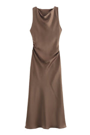 Sage Green Sleeveless Ruched Long Dress