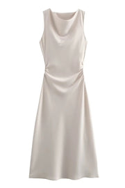 Sage Green Sleeveless Ruched Long Dress