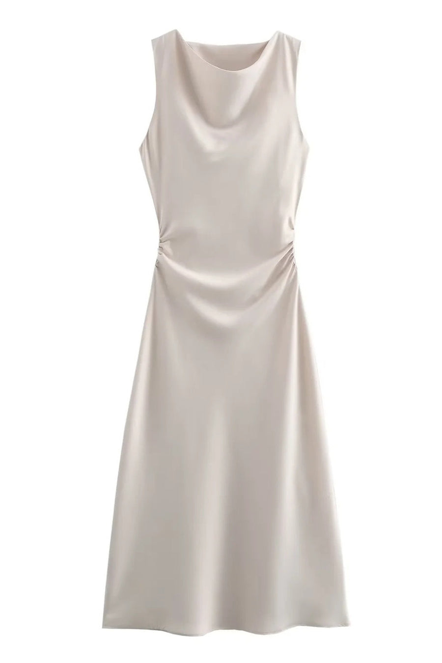 Sage Green Sleeveless Ruched Long Dress