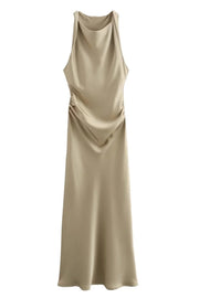 Sage Green Sleeveless Ruched Long Dress