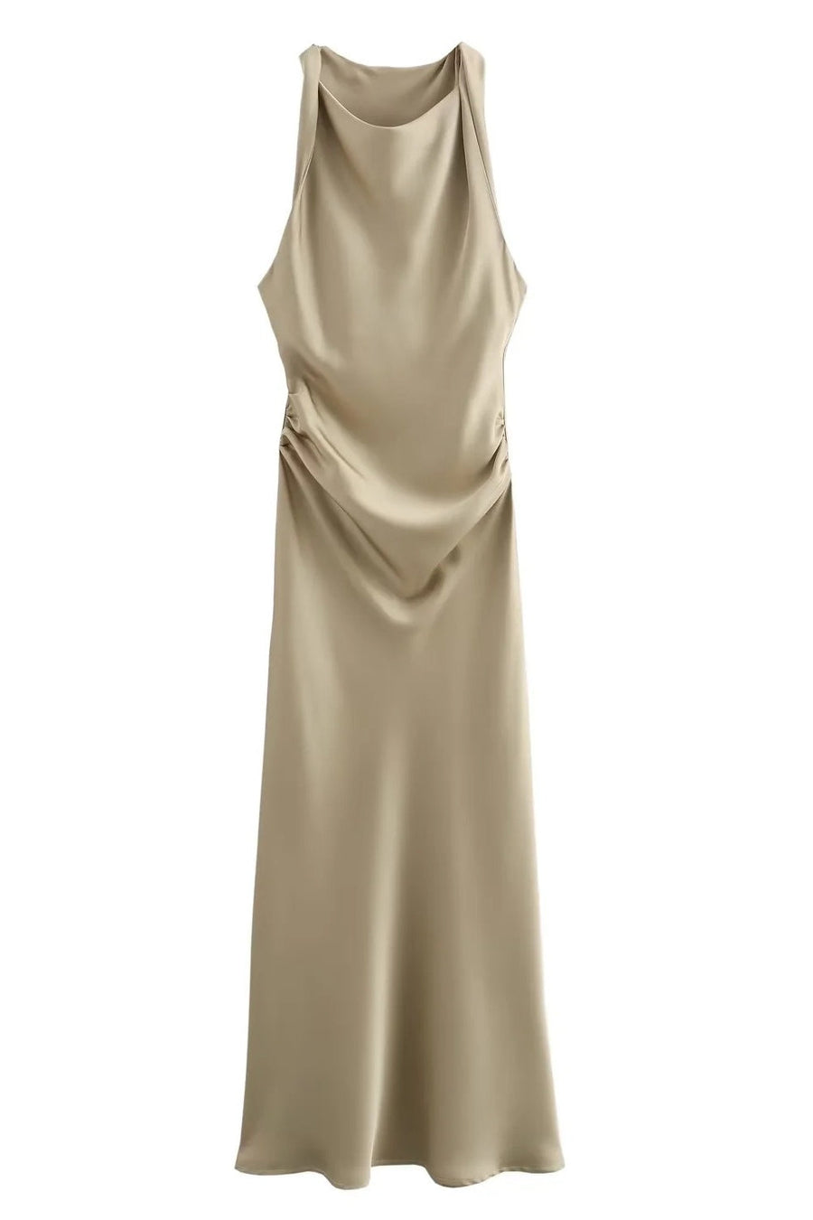 Sage Green Sleeveless Ruched Long Dress