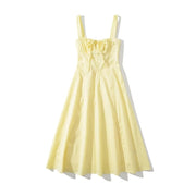 Yellow Ruched Neck Bow Short Party Dress