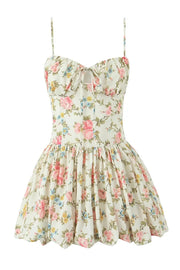 Spaghetti Strap Floral Bow Short Skirt
