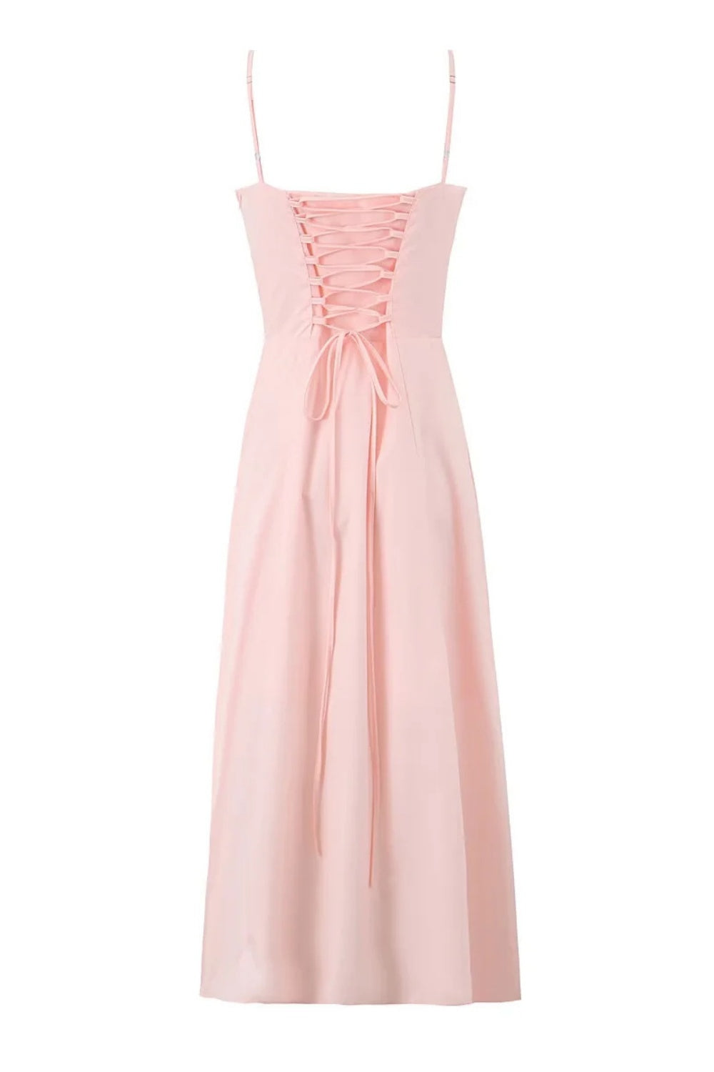 Pink Spaghetti Strap Bow Long Summer Dress with Slit