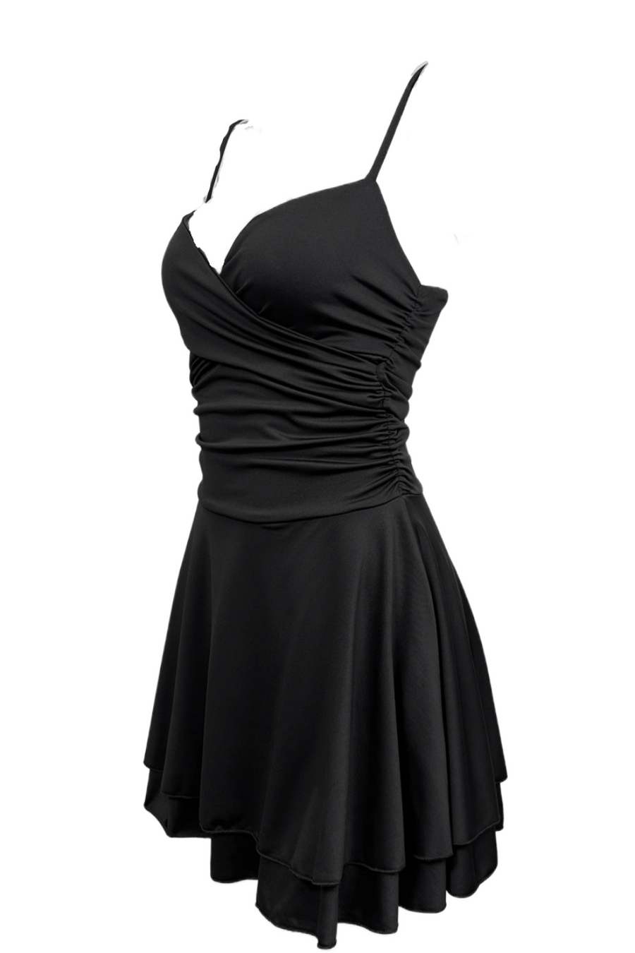 Black Straps A-line Ruched Party Dress