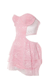 Pink Lace Strapless Cutouts Short Dress