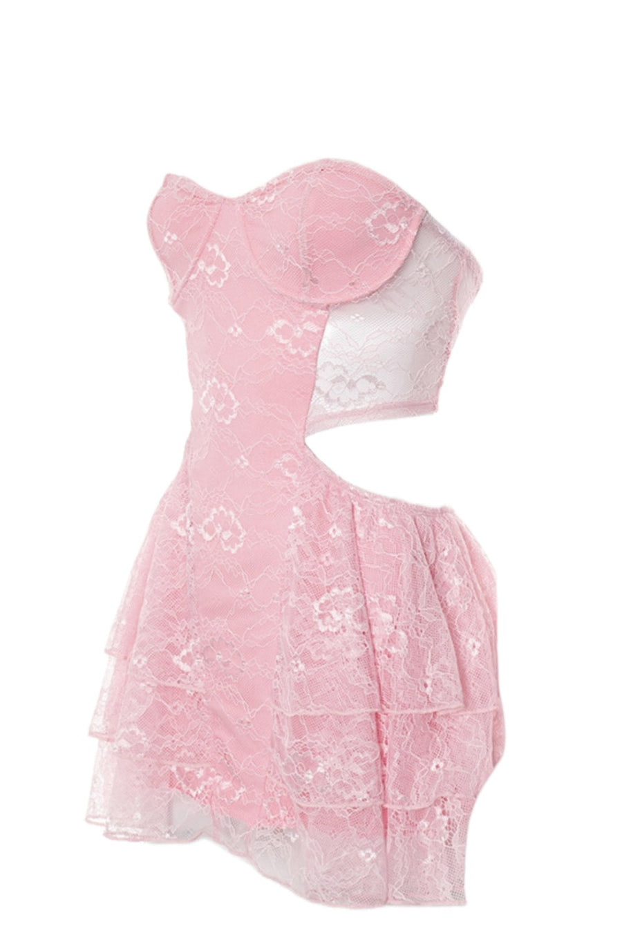 Pink Lace Strapless Cutouts Short Dress