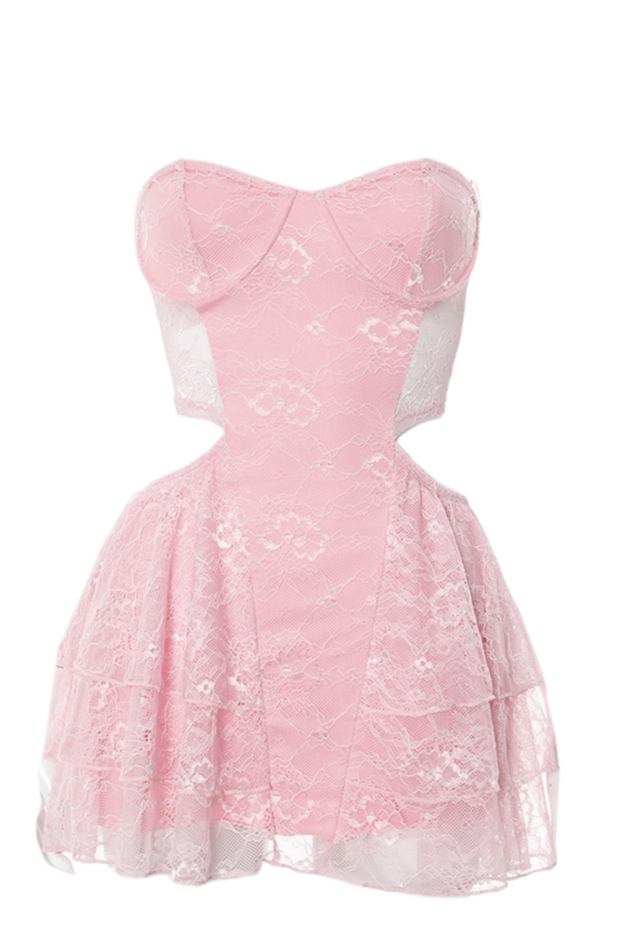 Pink Lace Strapless Cutouts Short Dress