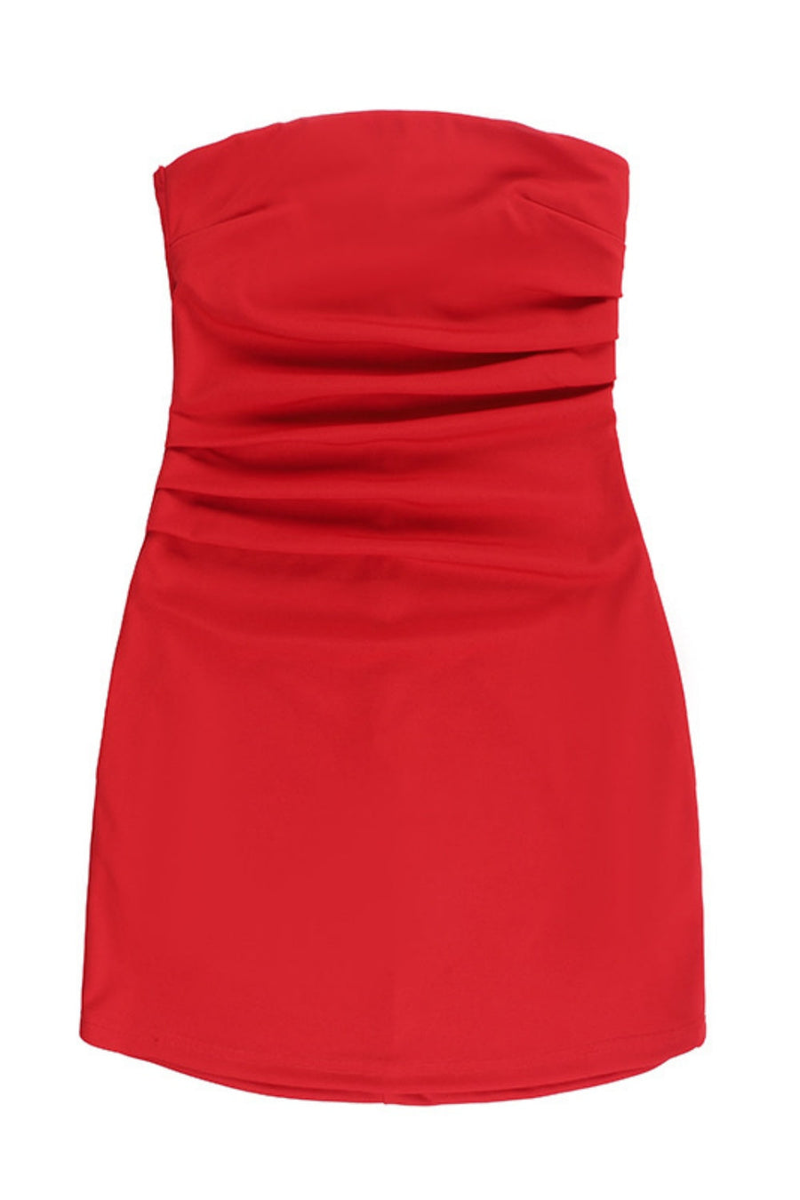 Strapless Red Ruched Fitted Party Dress