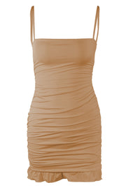 Brown Straps Ruched Tight Short Dress