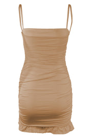 Brown Straps Ruched Tight Short Dress
