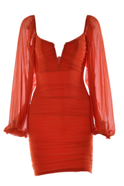 Orange Long Sleeves Tight Party Dress