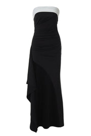 Strapless Black Ruched Frill Long Party Dress