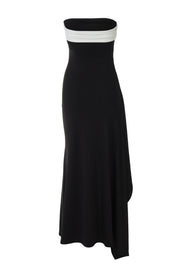 Strapless Black Ruched Frill Long Party Dress