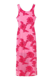 Scoop Hot Pink Floral Jacquard Fitted Long Dress