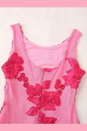 Scoop Hot Pink Floral Jacquard Fitted Long Dress