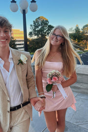 Strapless Pink Ruched Short Homecoming Dress