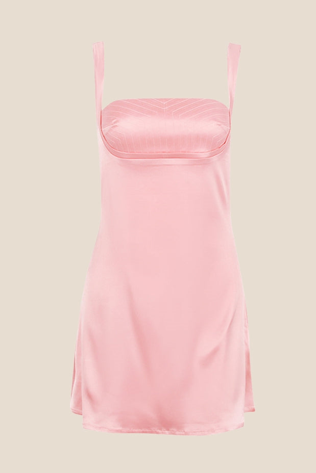 Straps Pink Satin Short Party Dress