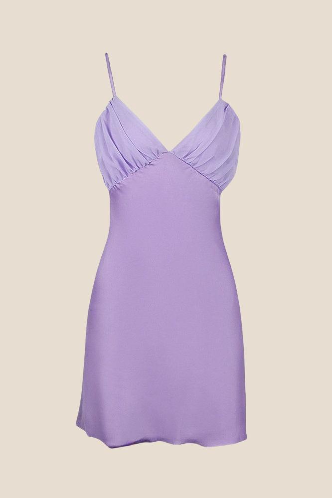 V-neck Lavender Back Tie Short Party Dress