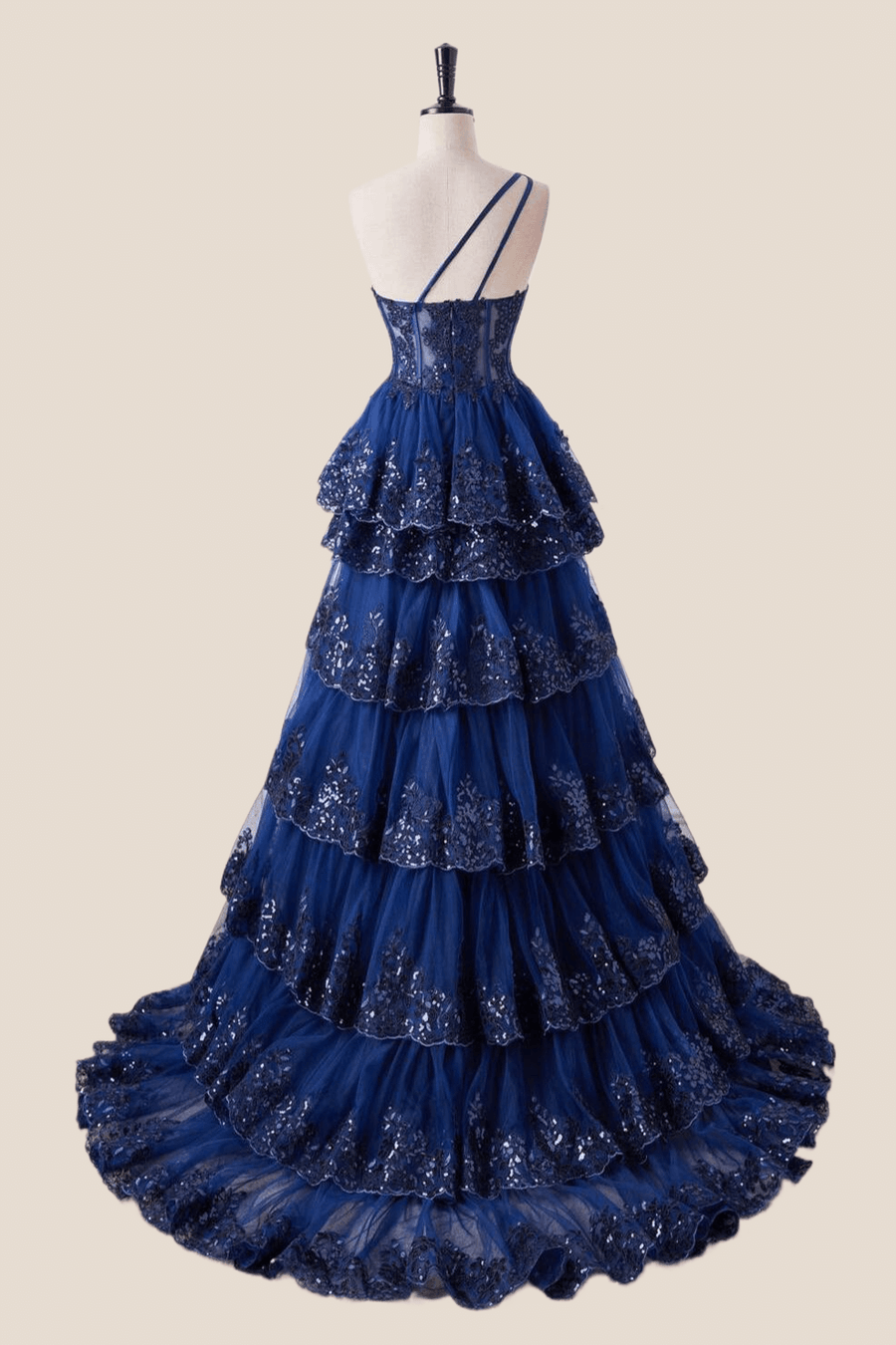 One Shoulder Light Blue Appliques Ruffle Formal Dress Ohmollydress One Shoulder Light Blue Appliques Ruffle Formal Dress Ohmollydress