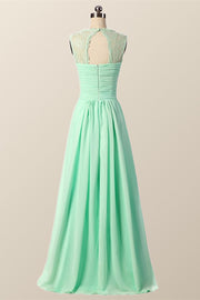 Mint Green Pleated Chiffon Long Bridesmaid Dress