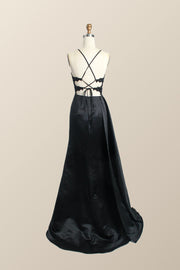 Straps Black Lace and Satin Mermaid Formal Dress