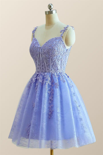 Periwinkle Lace Appliques Tight Mini Dress main image 1