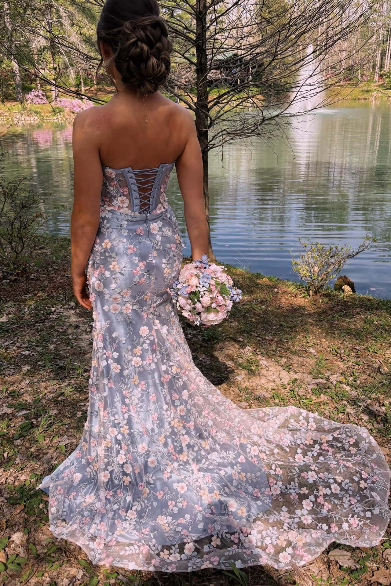 Sage Green Floral Embroidery Corset Fitted Dress