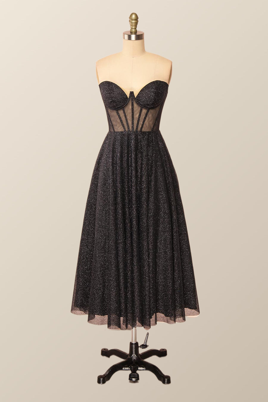 Black Corset A-line Tea Length Dress