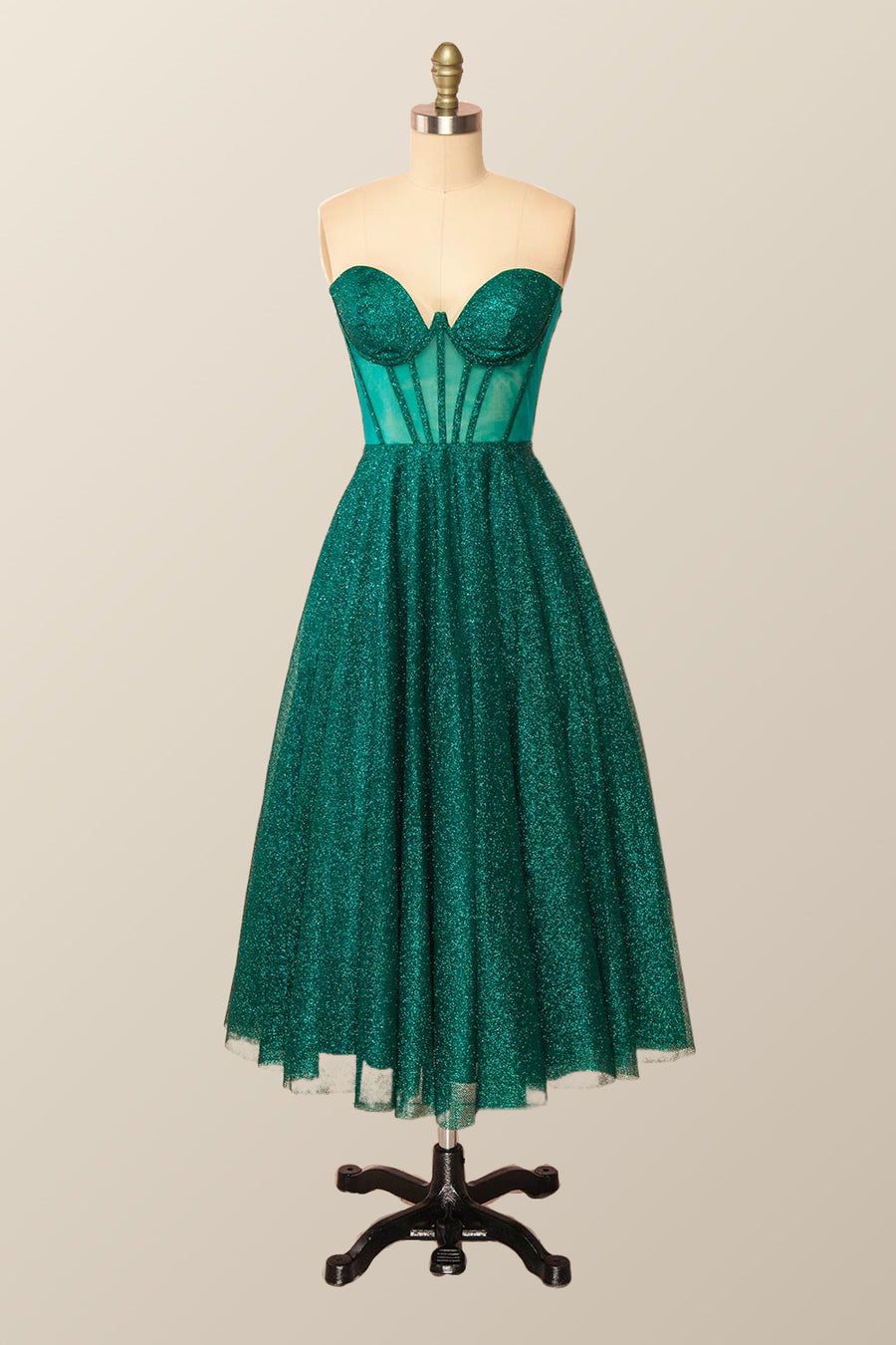 Green Corset A-line Tea Length Dress