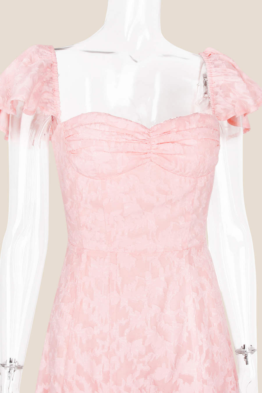 Flare Sleeves Pink Ruched A-line Long Dress