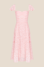 Flare Sleeves Pink Ruched A-line Long Dress