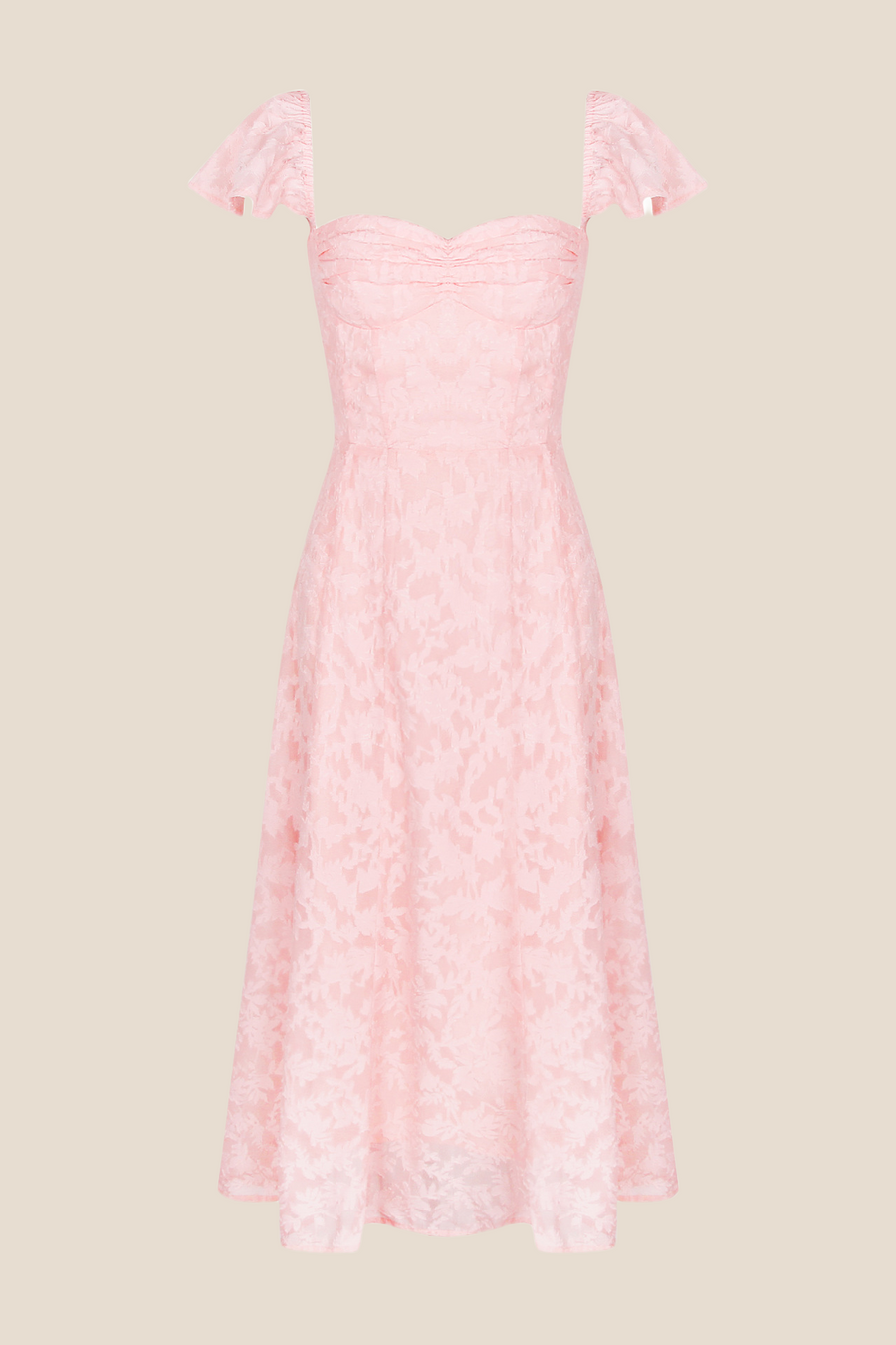 Flare Sleeves Pink Ruched A-line Long Dress