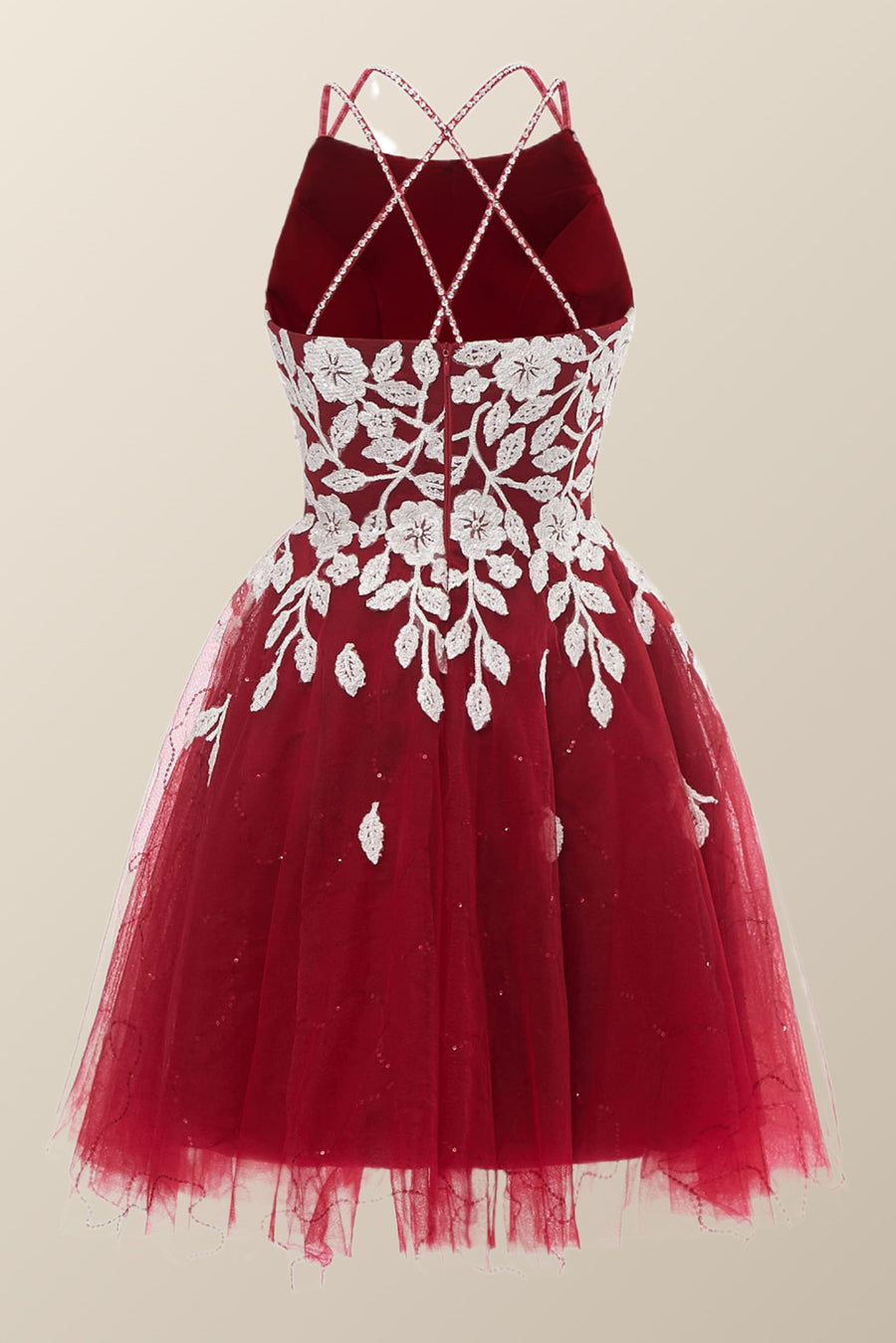 Wine Red Tulle and White Appliques A-line Dress Ohmollydress Wine Red Tulle and White Appliques A-line Dress Ohmollydress
