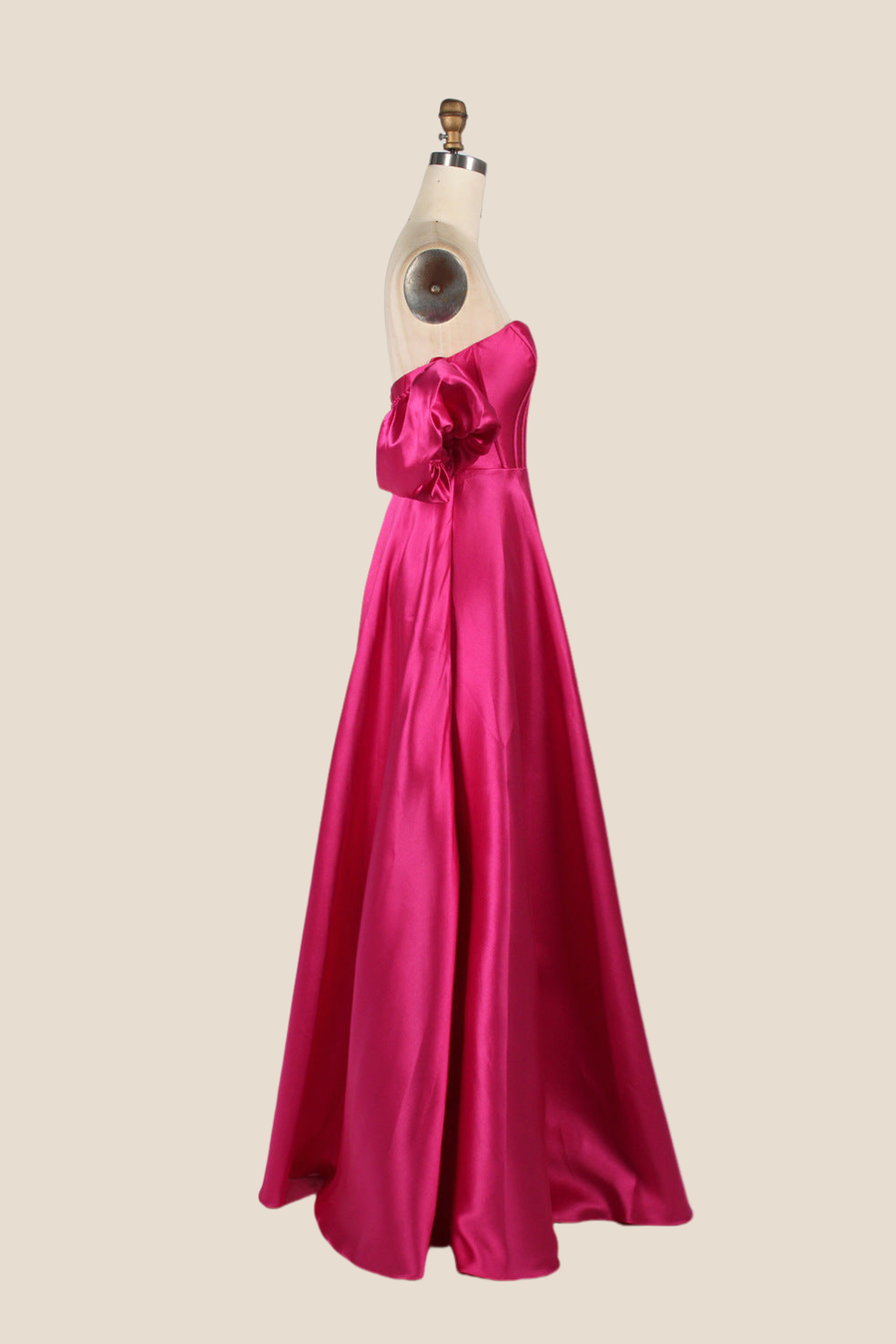 Fuchsia A-line Long Dress with Removable Sleeves