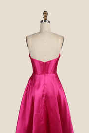 Fuchsia A-line Long Dress with Removable Sleeves