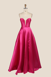 Fuchsia A-line Long Dress with Removable Sleeves