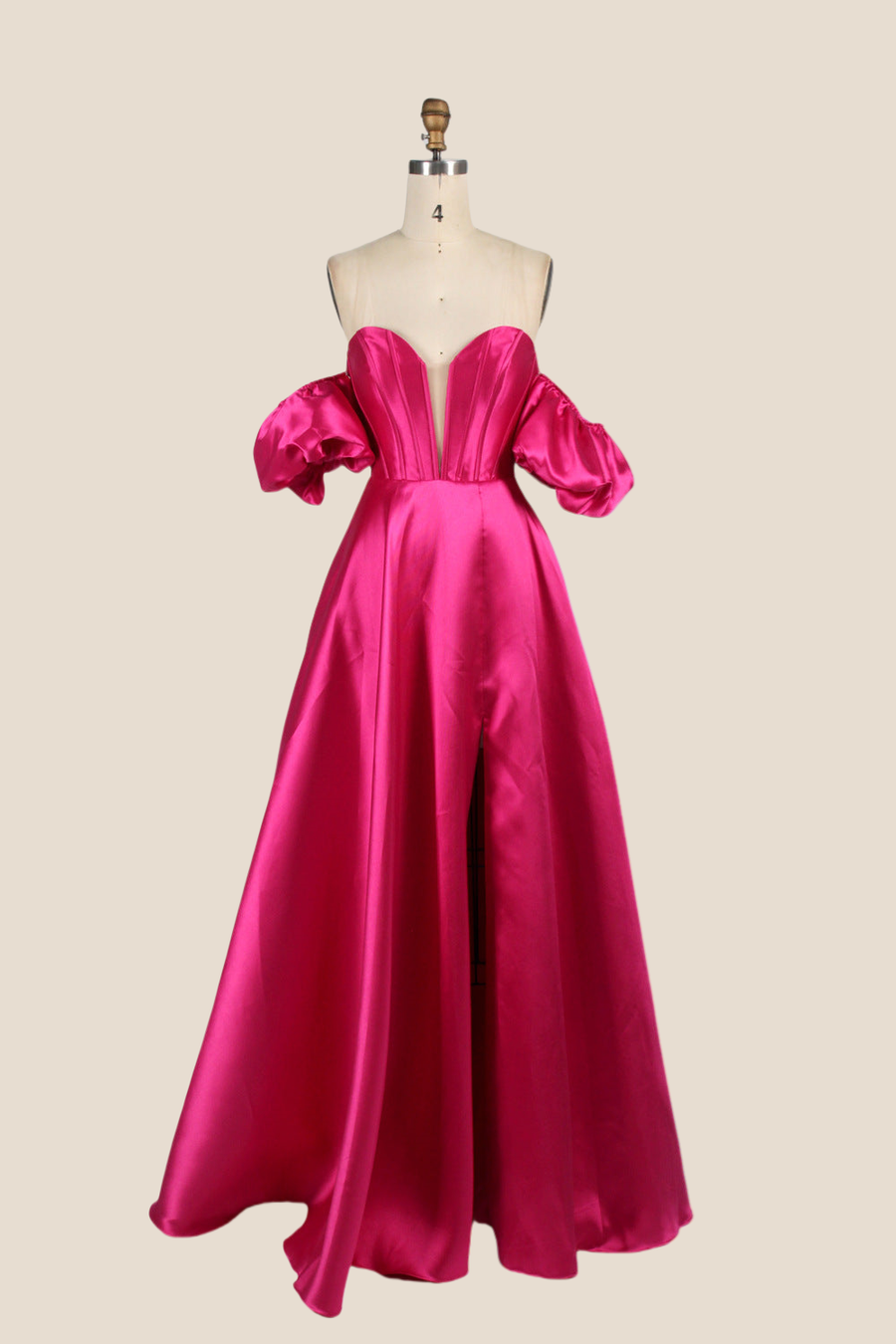 Fuchsia A-line Long Dress with Removable Sleeves