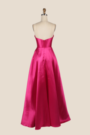 Fuchsia A-line Long Dress with Removable Sleeves