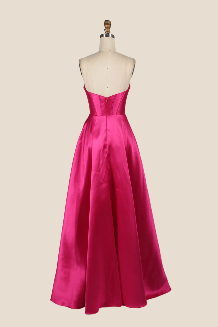 Fuchsia A-line Long Dress with Removable Sleeves