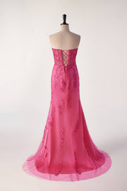 Fuchsia Lace Appliques Mermaid Long Formal Gown