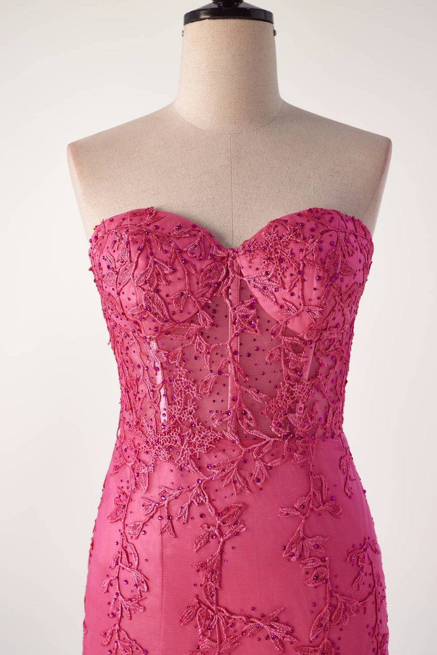 Fuchsia Lace Appliques Mermaid Long Formal Gown